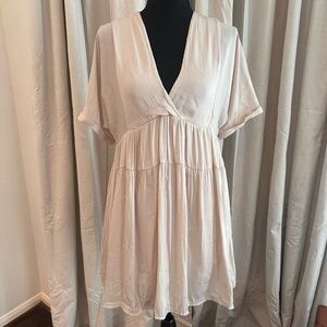 Vici Light Cream Tiered V-Neck Mini Dress